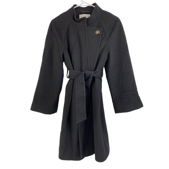 St John Collection Size 6 Black Over Coat Wool Cashmere 6711 Women GUC Belt - Picture 11 of 15